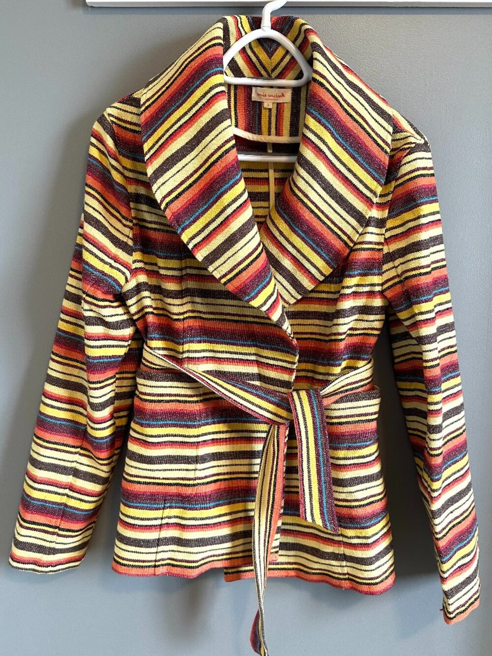 NWOT Mia Melon Vibrant Striped Boho Wrap Style Jacket Women's Large
